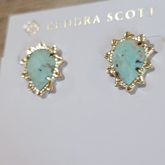 Kendra Scott Custom Chrysocolla Stud Earrings in Gold - Picture 5 of 9